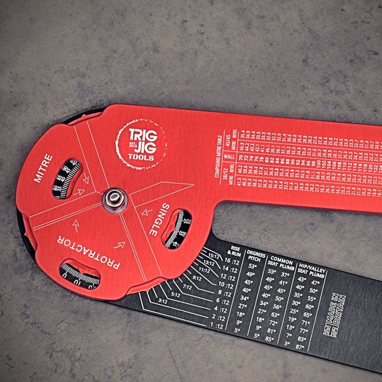 TrigJig AF16 Angle Finder dial and rise and run chart
