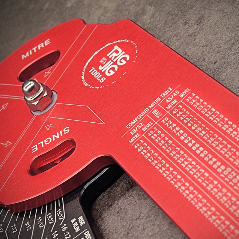Close up of the TrigJig AF16 Angle Finder compound mitre table
