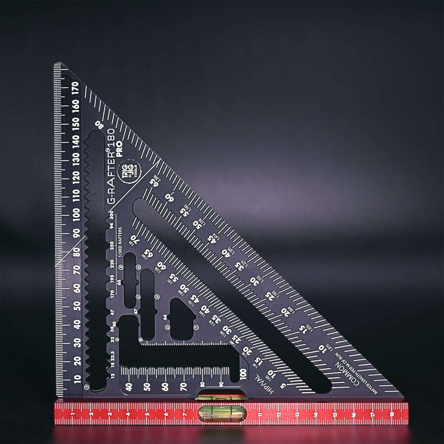 TrigJig G-Rafter 180 PRO rafter square with level red and black