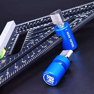 TrigJig Black and silver G-Rafter Rafter square with blue stair gauges